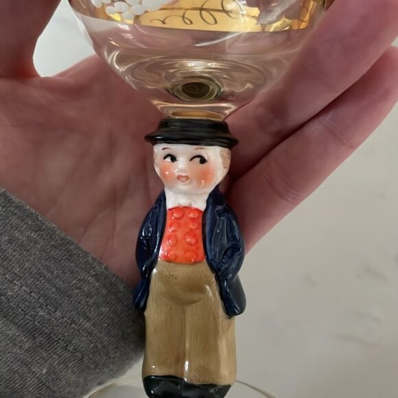 Set of 5 Vintage Goebel Hummel Figurine Cordial Wine Glasses 14k Gold Gilding - Picture 5 of 12